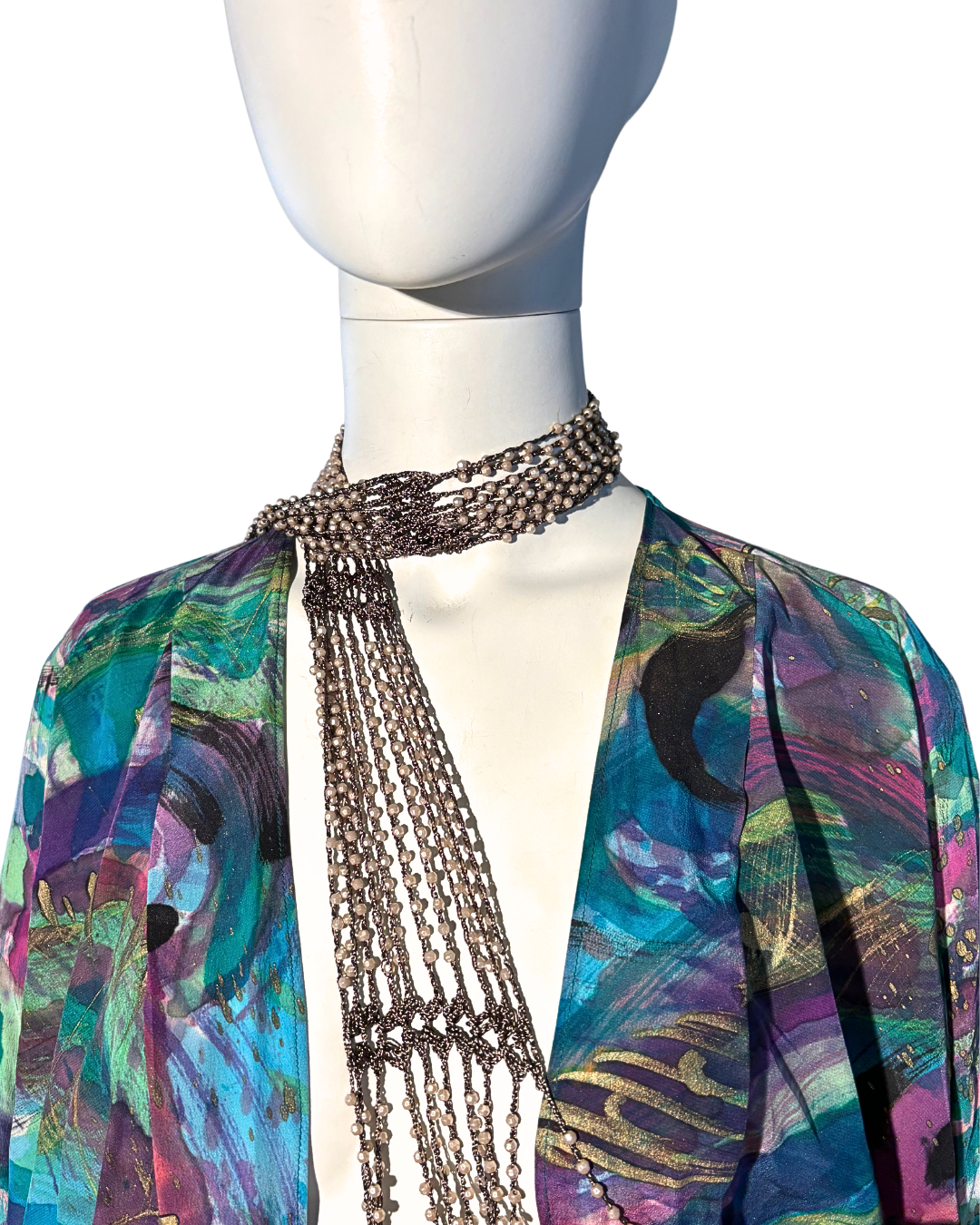 SILVER BEADED SCARF/ BELT