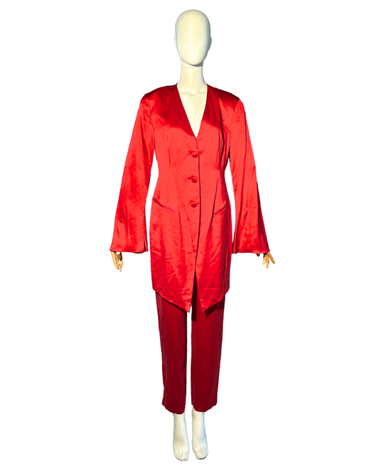 DONNA KAREN RED SILK SUIT SET